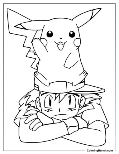 Pikachu and Ash For Coloring